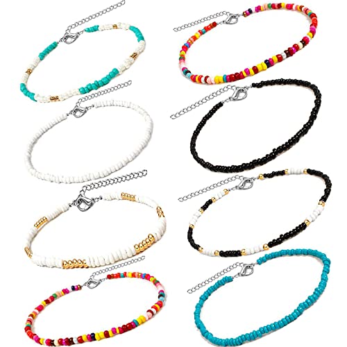 8 Stück Maskenkette Damen, Bunte Perlenkette, Verstellbar 12-16 Zoll Böhmische Halskettenperlen, Geeignet für Damen und Mädchen Zum Verzieren und Verstärken von Charme (8 Farben) Cover