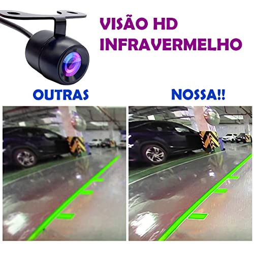 Câmera De Ré Colorida Automotiva Parachoque Infravermelho Visão Noturna Borboleta 2x1 LED Estacionam