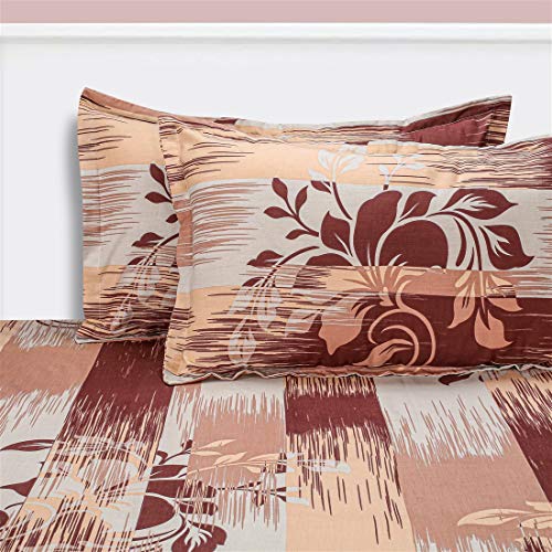 Image of Swayam Pure Cotton King Bedsheet with 2 Pillow Covers | Size 108 x 108 inch | 160 TC | Leaf Design | Soft Breathable Bed Sheet | Comfortable & Durable for Bedroom - Light Brown