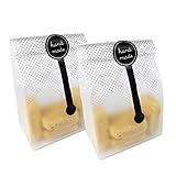 Prudance 100 PCS Translucent Plastic Cookie Bags with 100 PCS Hang Made Stickers for Cookies, Cake, Toast, Bread, Chocolate, Candy, Bakery, Snack, Gift Bags for Birthday Party, Wedding, Bakery Party