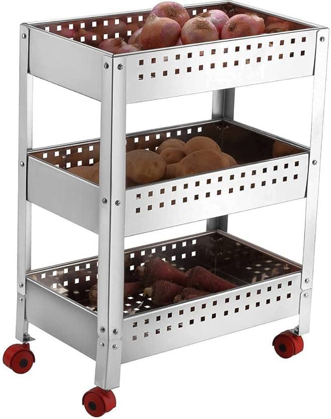 Devashree Steel Folding 3 Layer Perforated Fruit and Vegetable Trolley