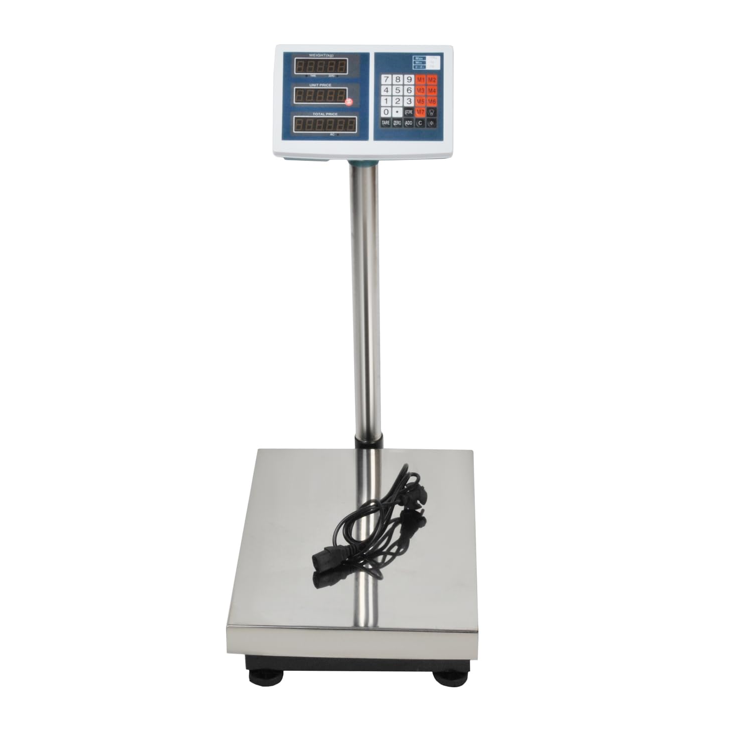 Báscula digital electrónica de plataforma, 100 kg 50 g, pantalla LED, giratoria 360 grados, ajustable, funcionamiento a pilas, red de energía, función tara, 23536