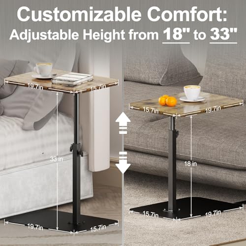 Image of HzTinT Large Tv Tray Side Table Sofa Tray for Couch Heavy Metal Base | Swivel /Adjustable Height, Sofa Bed Bathroom Study TV Tray C Shaped End Table Food Snack Trays for Eating