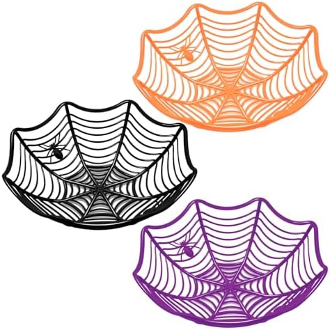 3 Pack Halloween Spider Web Candy Bowls, 11 Inch Plastic Cobweb D...