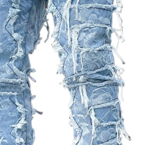 JEShifangjiusu Mens Stacked Jeans Slim Fit Ripped Jeans Destroyed Straight Denim Pants Hip Hop Trouser Streetwear Jeans4