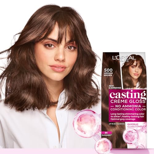 L'Oréal Paris Casting Crème Gloss Hair Color With Glycolic Gloss Complex | 5X Glossier Hair Color | Shade 500 - Medium Brown | 60g + 40ml + 60g
