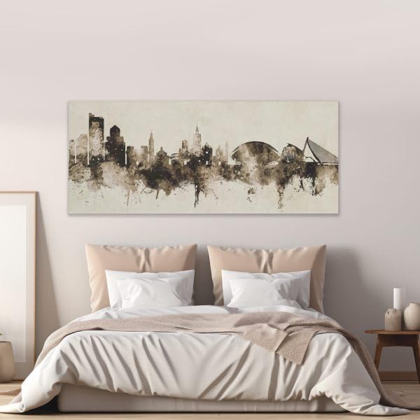 Genérico Cuadro Skyline de Valencia en Sepia – Impresión en Lienzo con Bastidor de Madera | Paisaje Urbano Vintage para Salón y Oficina (100x52)