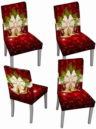 Muuyi Christmas Chair Covers Stretch Chairs Slipcovers, Washable Protector Cover Seat Slipcover for Dining Room Ceremony Hotel, ChrismasBell - 4Pack