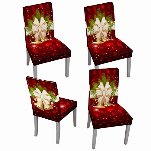 Muuyi Christmas Chair Covers Stretch Chairs Slipcovers Washable Protector Cover Seat Slipcover for Dining Room Ceremony Hotel ChrismasBell 4Pack