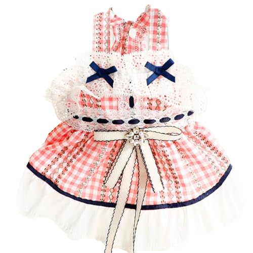AttRexかわいい 犬の服 猫の服 ワンピース ペット服 春夏 ドッグウェア チェック柄 蝶結び 袖なし 小型犬 中型犬 洋服 ドレス ファッション 人気 通気性 室内 記念撮影 散歩 お出かけ (ピンク,L)