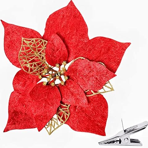 Vumdua 15 Pieces Red Poinsettia Christmas Tree Decorations Cover