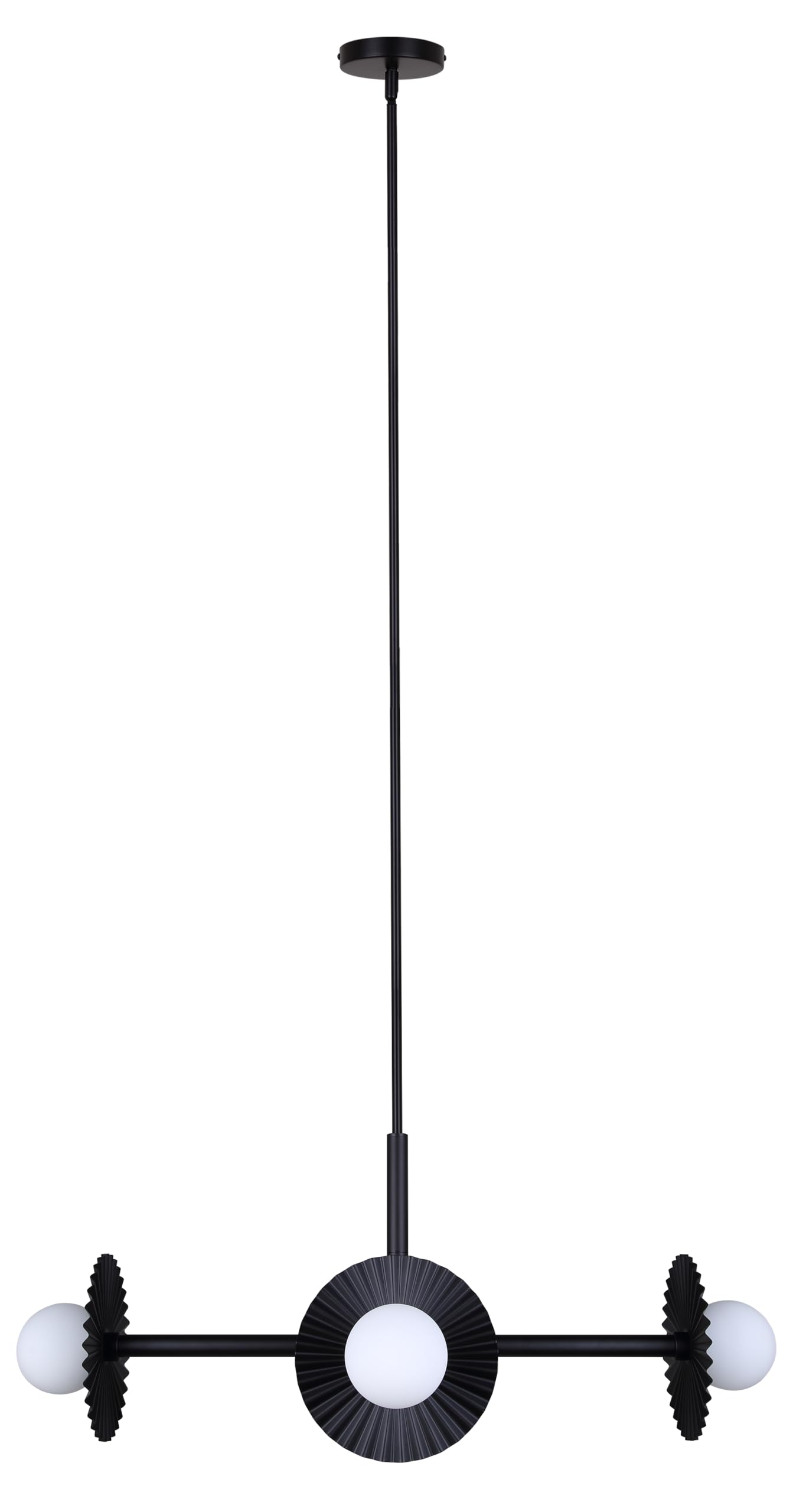 Moon Bay 4-Light Rod Chandelier – Modern Matte Black Finish With Flat Opal Glass Globes, Adjustable Height Ceiling Light For Dining Room, Entryway, Or Kitchen Island