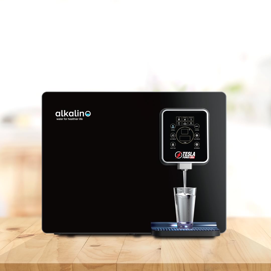 "Tesla Power USA Alkalino RO+UV+UF+ALK+CP wall mounted/Counter top Black Alkaline RO Water Purifier 8 Litres Water Tank + Cold Water & Instant Hot Water"