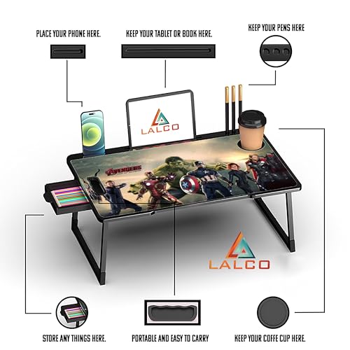 Laptop Table Premium Foldable Wooden Mini Laptop Table for Bed, Study Table with Drawer, Tablet/Mobile Holder for Kids & Adults ~~ (COTTED ~Avanger) 3 51JcA0GtnbL
