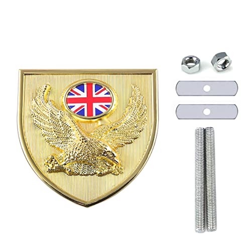 Image of Front Grille England Britain Flag Eagle Shield Emblem Chrome Auto Decal Badge Sticker Shiny Gold Sticker (Gold+2s+2sn+2mg)