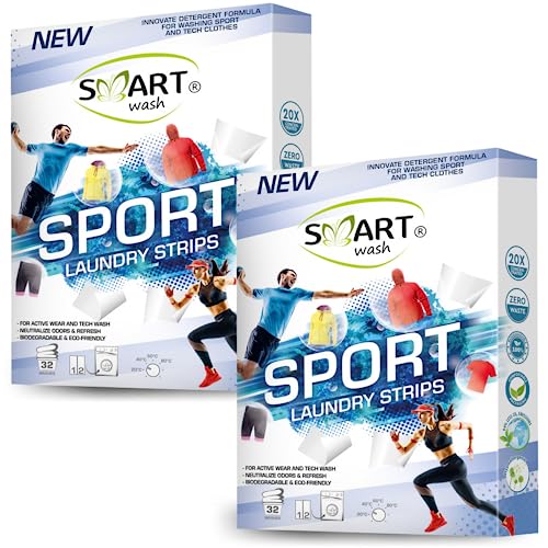 SMART Detergente para ropa deportiva y funcional, con suavidad natural, 32 lavados, biodegradable y cero residuos, aroma fresco (2 x 32 lavados)