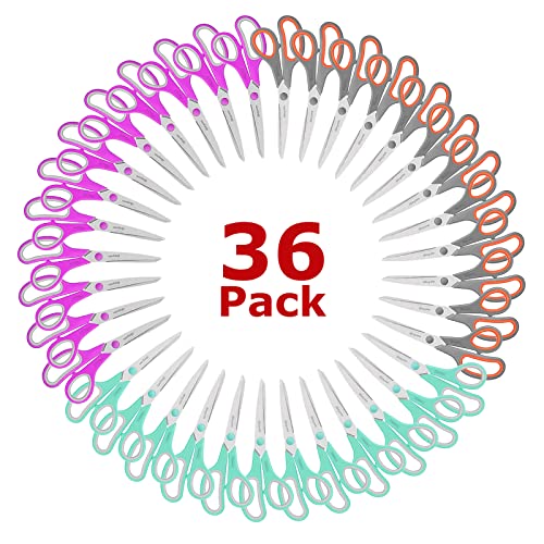 Image of iBayam 36-Pack 8 inch Heavy Duty Scissors, Sharp Comfort-Grip, Left /Right Hand | Ultra-sharp 2.5mm steel blades, 100,000+ cut durability, comfort-grip handles - perfect for home, school, office & crafts.