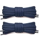 Stepace [2 Pairs Half Round Shoe Laces 1/4" Width 30"-60" Length 18 Color Oval Shoelaces Navy Blue 5