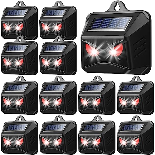 Qualirey 12 Pcs Solar Nocturnal Animal Repeller Outdoor Control Light Deer Repellent Devices with Bright Strobe LED Lights Skunk Coyote Deterrent for Raccoon Cat Garden Yard Farm Chicken Coop