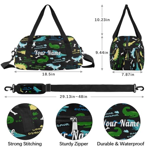 Personalized Kids Duffel Bag Cool Roar Dinosaur,Custom Sport Gym Bag for Boys Girls,WWeekender Overnight Bags Travel Duffel Bag,Customized Kids Gift4