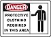 Accuform MPPE072VS Sign, Legend"Danger Protective Clothing Required in This Area", 7" Length x 10" Width x 0.004" Thickness, Adhesive Vinyl, 7" x 10", Red/Black on White
