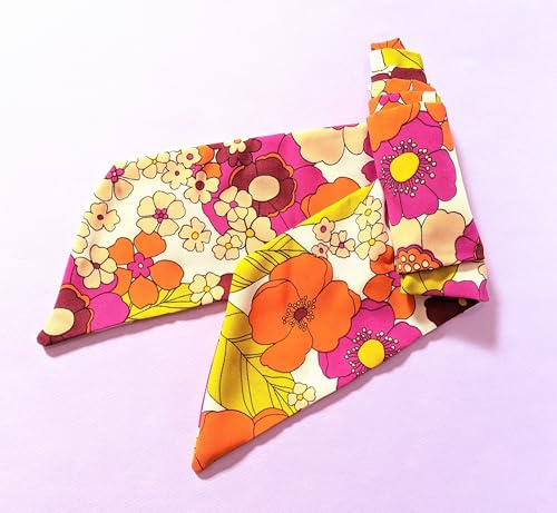 Floral Scarf Retro 60s Party Accessory Groovy Print Bandana Hippie Hairband 70s Flower Power Costume4