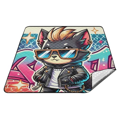 Couverture imperméable extérieur violette chat graffiti grand format lavable