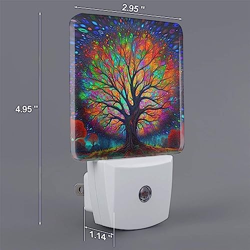 Image of Colorful Tree of Life Night Light Set of 2, Auto Sensor LED Dusk-to-Dawn Nightlights, Plug-in Sensor Lamp for Bedroom Bathroom Kitchen Hallway Stairs Decorative