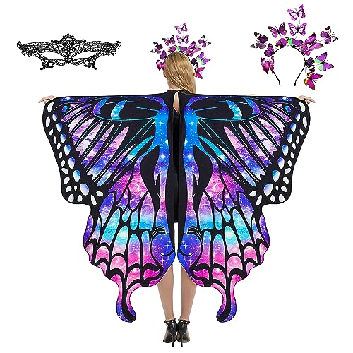 plainshe Butterfly Wings, Fairy Wings for Adults Butterfly Costume, Halloween Costumes for Women 3PCS Butterfly Cape Set. (#026)