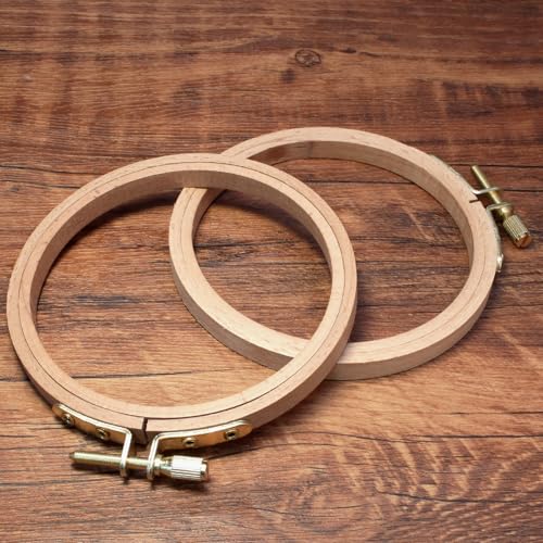 Image of Murtenze 5 inch Embroidery Hoop Round Beech Wood Cross Stitch Hoop, Hand Embroidery and Cross-Stitch Tools for DIY Embroidery Floss Starter of Sewing Art Kits Crafts(2 Pack)