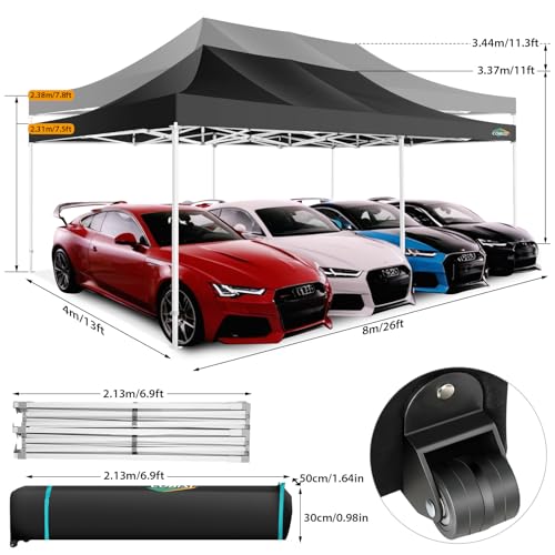 Image of COBIZI 13x26 Pop Up Canopy Tent with 8 Sidewalls,Heavy Duty Canopy,Black