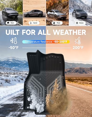 Image of Premium Color TPE Floor Mats 6-PCS for Tesla Model Y Juniper 2025 2026 | Titan Gray Wing Design | Car Mat Full Set Front & Rear | All-Weather Protection, Pet & Child-Friendly Accessories
