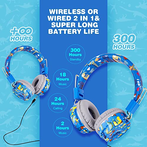 QearFun Cool Dinosaur Bluetooth Headphones, 85dB Safe Volume Limit, Wireless & 3.5mm Wired Headset with Mic, Bluetooth 5.2, Fast Charging, Foldable,for School, Tablet, Travel, Airplane by QearFun - Image 5