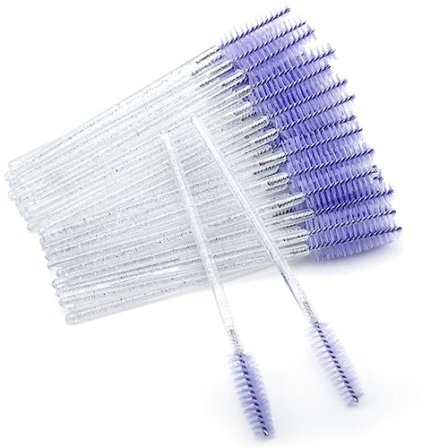 Image of G2PLUS 100PCS Disposable Mascara Brushes, Crystal Lash Brush Makeup Kit, Adjustable Eyelash Spoolies for Eyelash Extensions, Eyebrow and Makeup (White + Purple)
