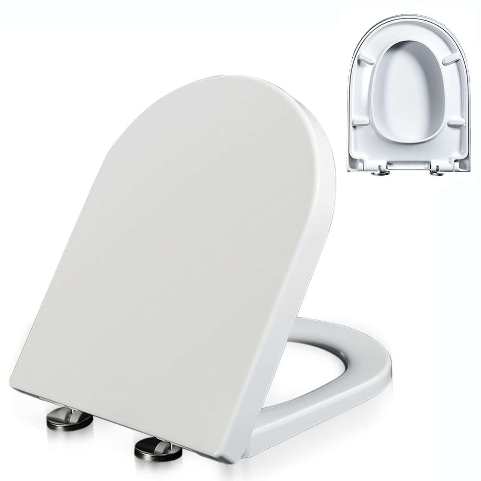 Toilet lid, Urea D-Shaped Toilet Seat Quiet Slow Close with Adjustable Hinge Quick Disassembly Never Loosen Easy Install Clean(02C)