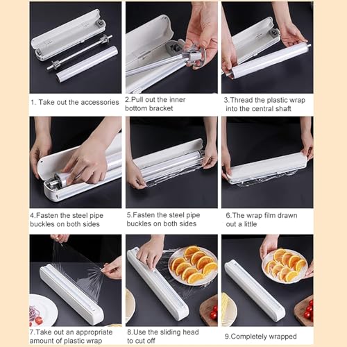 Image of VEEZAAS Wall Mounted Plastic Wrap Dispenser with Cutter, Refillable Cling Film Holder, Easy Slide Cut Foil & Wrap Organizer for Kitchen