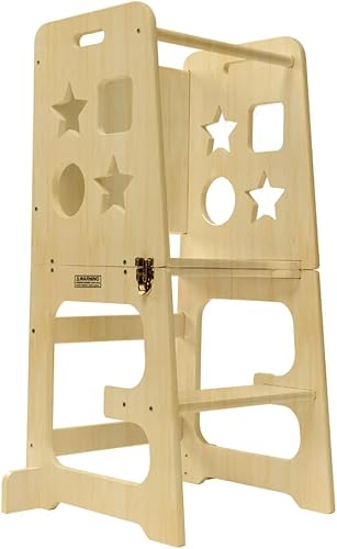 Taburete de cocina para niños con barandilla de seguridad, construcción de madera maciza, taburete de aprendizaje para niños pequeños, taburete de