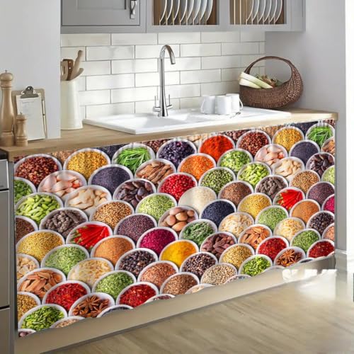 Image of Kitchen Curtains for Sink | Premium Printed Under-Sink Skirt for Kitchen Counter | Washable & Dustproof Rod Pocket Curtain | Home & Cooking Theme Decor (150cm x 70cm) (Masala)