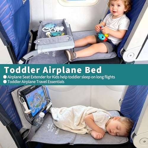 Image of Toddler Airplane Bed for Toddler with Tray Cover Can Turn into Bag, Toddler Airplane Seat Extender for Kids, Baby Airplane Bed Baby Travel Essentials for Flying, Toddler Travel Bed
