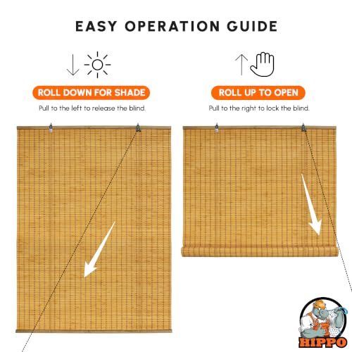 Image of HIPPO Bamboo Curtains - W-3FTXH-7FT Rope Mechanism Roll Up Down Indoor Bamboo Shade for Sun & Dust Protection for Home Window, Balcony, Restaurant, Hotel, Resort (Caramel)