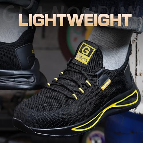 Image of GLANOUDUN Steel Toe Work Shoes for Men, Lightweight Black Work Shoes with Puncture Resistant Midsole, Comfortable Safety Footwear for Warehouse Construction