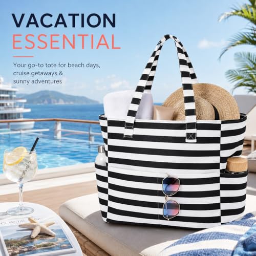 Image of LEDAOU Large Beach Bag Women Waterproof Sandproof Zipper Beach Tote Pool Bag for Swim Gym Grocery Travel with Wet Pocket