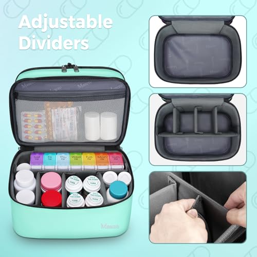 Image of Mancro Dual Layers Medicine Organizer Bag, Pill Bottle Organizer Storage with Lockable Zipper, Medication Travel Bag for Pills, Vitamins, Medical Supplies for Home Storage, Travel, Green