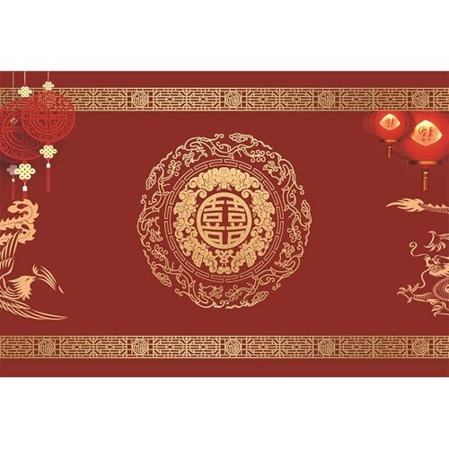 Toile de fond de mariage chinois pour cérémonie avec Dragon et Phénix dorés pour décor de fête