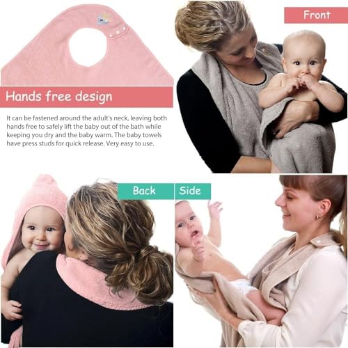 Image of KELRICER Hooded Baby Towels for Newborn, Hands Free Baby Hooded Bath Towel, Oversized Baby Towel with Super Absorbent 100% Cotton, 35.4 * 35.4 Inch Full Coverage Kids Bath Towel (Pink)