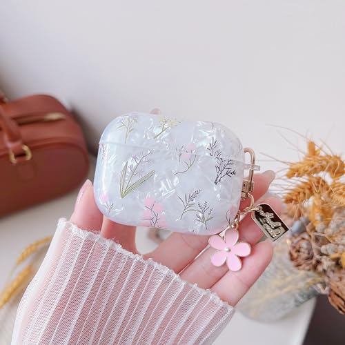 Image of MINSCOSE for Cute Glitter AirPods Pro 3 Case,Shell Pattern Pretty Flower Design with Trendy Floral Keychain,Soft TPU Protective Cover for Girls Women for AirPods Pro 3-Colorful