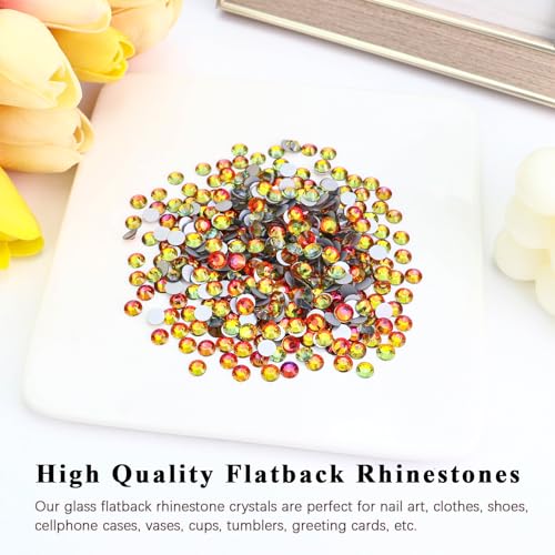 Image of 1440PCS SS6 Crystal Glass Flatback Rhinestones, Round Flat Back Crystal Gems for Nail Art and Craft Clothes, Glue Fix Diamond Stones Red Flame (1.9-2.0mm)