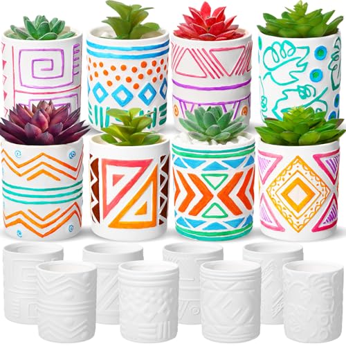 Zubebe 12 Pcs Paint Your Own Ceramic Pot Bulk Ready to Paint Ceramics Plant Pot DIY Mini Ceramic Succulent Pots in Bohemian Unfinished Pottery Mini Flower Planters Pots Painting Craft Supplies