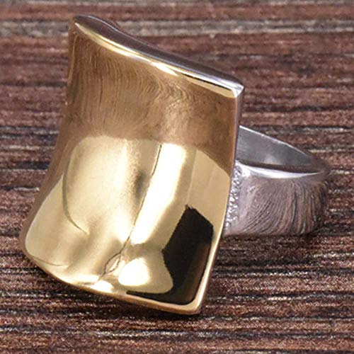 Jude Jewelers 18K Gold Plated Stainless Steel Curved Shape Chunky Style Cocktail Party Wedding Statement Ring (Silver Gold, 7) #TOP3