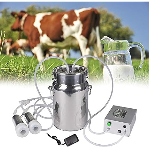 Cow Milking Machine Pump Milker Machine Auto-Stop Device for Cow Livestock Household Farm Stainless Steel Food Grade Bucket Milking Device 7L Cover